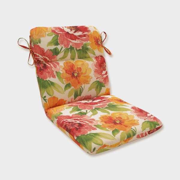 Pillow Perfect Bright Floral Outdoor/Indoor 21 in. W x 3 in. H Deep Seat 1-Piece Chair Cushion with Round Corners in Green/Orange Muree