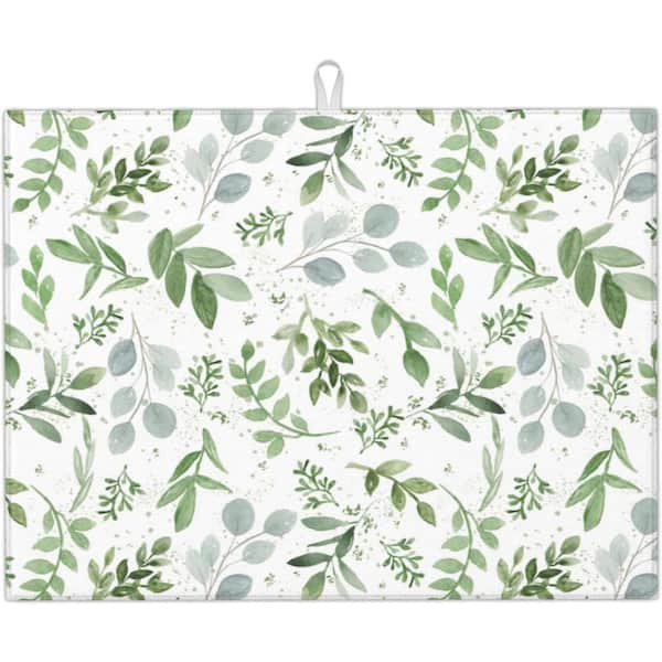 18 x 24 in.  Sage Green Dish Drying Mat Microfiber Absorbent DualSided Washable Spring Design for Kitchen Counter 1Piece