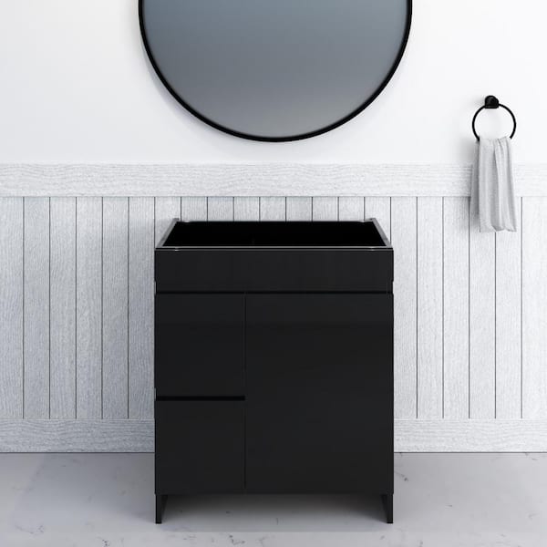 VOLPA USA AMERICAN CRAFTED VANITIES Mace 30 in. W x 20 in. D x 35 in. H Single-Sink Bath Vanity Cabinet without Top in Glossy Black Left-Side Drawers
