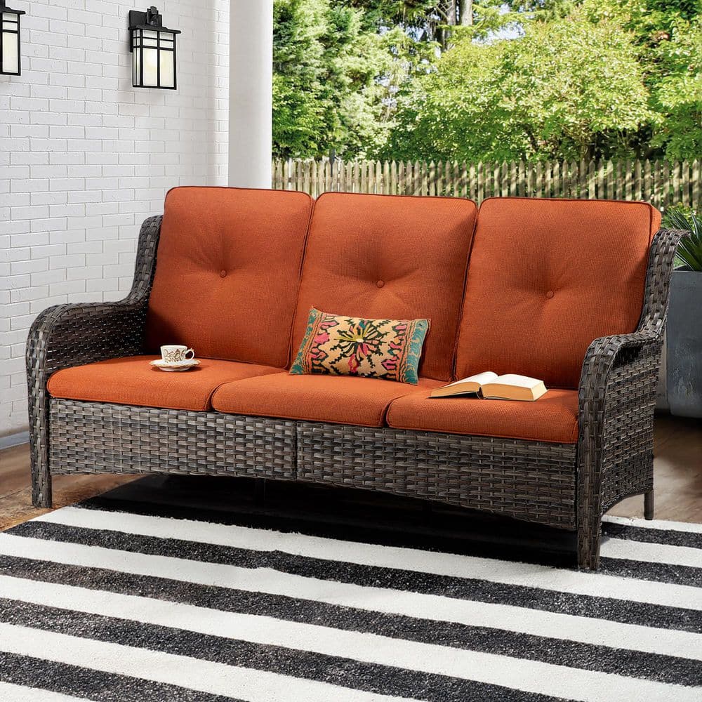 3-Seat Wicker Outdoor Couch Patio Sofa with Deep Seating and Orange Cushions price history on PriceWatchPro