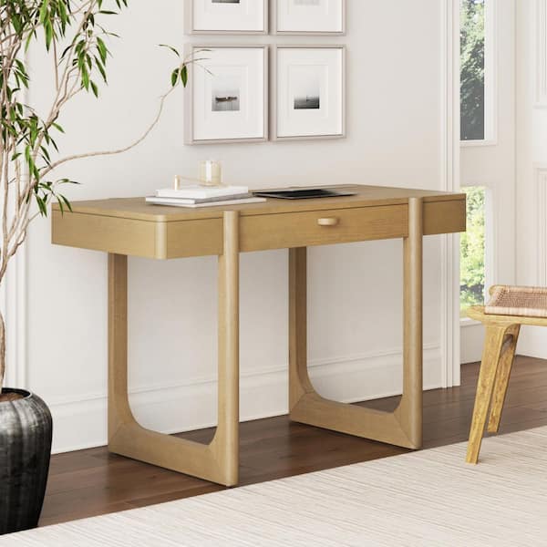 Haley 47.6 in Rectangular Unbrushed Light Brown Wood 1-Drawer Desk with Solid Wood and Rounded Legs
