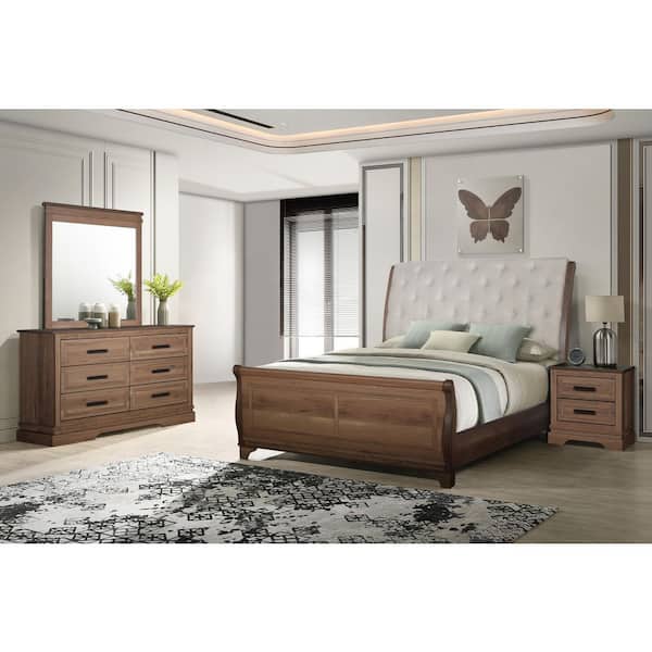 New Classic Furniture Conventy Hall 4-Piece Pecan Wood Queen Bedroom Set with Ns