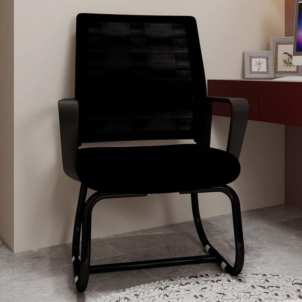 Black Metal Frame Modern Office Chair Upholstered Arm Chair Ergonomic Desk Chair Computer Chair for Home Office - Thumbnail 2