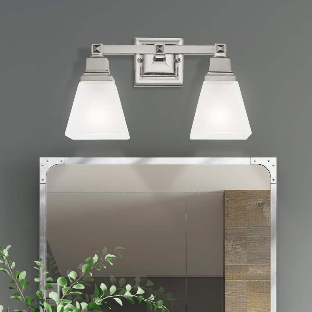Elegant Polished Nickel 2-Light Bath Vanity with Satin Glass