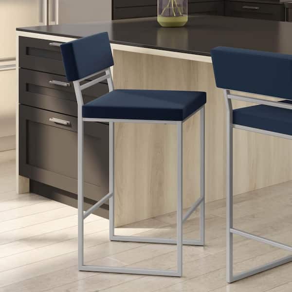 Amisco Everly 26 in. Blue Polyurethane/Textured Silver Grey Metal Counter Stool