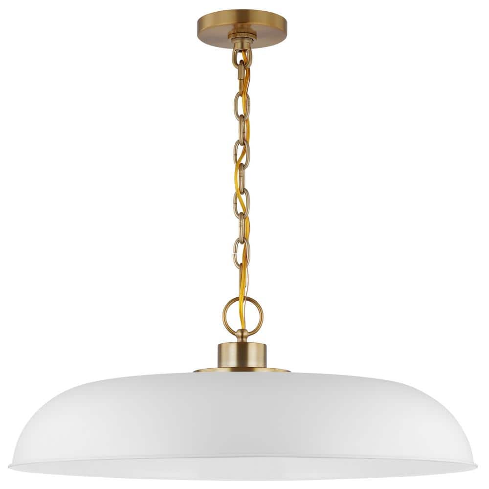 Colony Large Dome Pendant Light in Matte White and Burnished Brass
