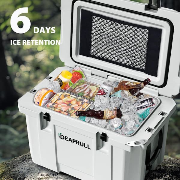 Denjol White 60 qt. Portable Chest Cooler with Cup Holders, Nylon