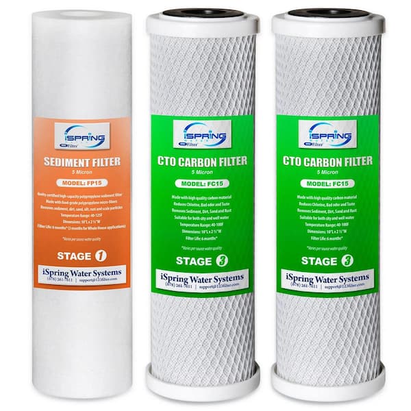 ISPRING F3CTO 10 in. Under Sink Replacement Filter Set Cartridges for RO and 3-Stage Water Filtration Systems