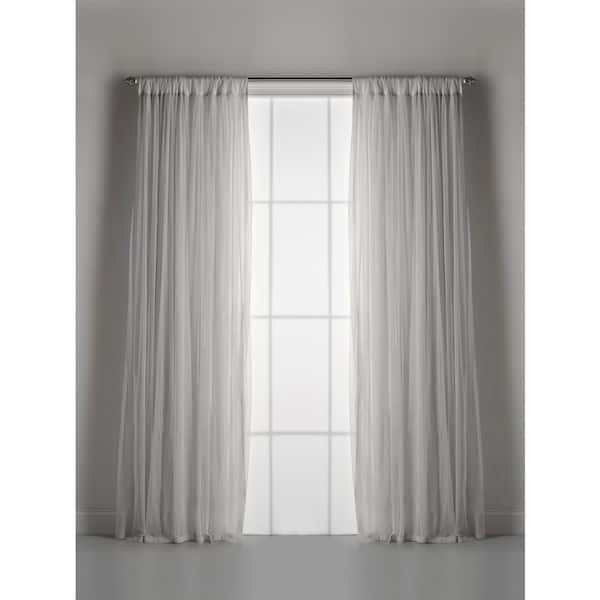 Couture Dreams Whisper Grey Net Tulle Light Filtering Gathered Curtain 54 in. W x 108" L
