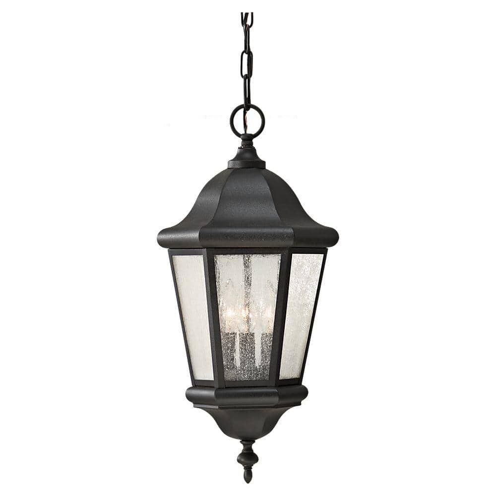 Martinsville 10.25 in. W. 3-Light Black Outdoor Pendant with Clear Seeded Glass Panels price history on PriceWatchPro