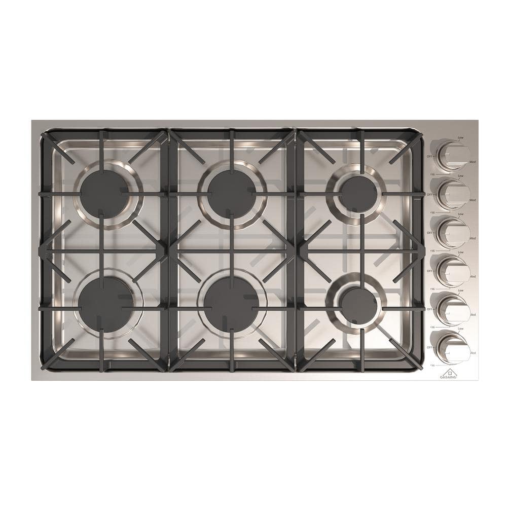 36 in. 6 Burners Smooth Top Cooktop Surface Control Gas Cooktop in Stainless Steel
