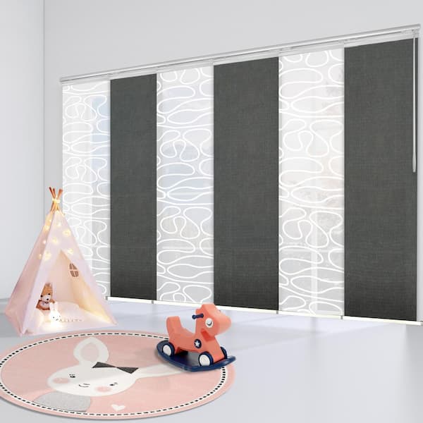 EMOH Midnight Swirl 70 in. - 130 in. W x 94 in. L Adjustable 6- Panel White Single Rail Panel Track with 23.5 in. Slates