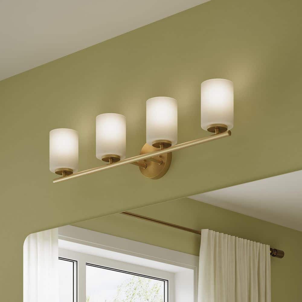 Replay 31.125 in. 4-Light Brushed Gold Vanity Light with Etched Glass Shades price history on PriceWatchPro