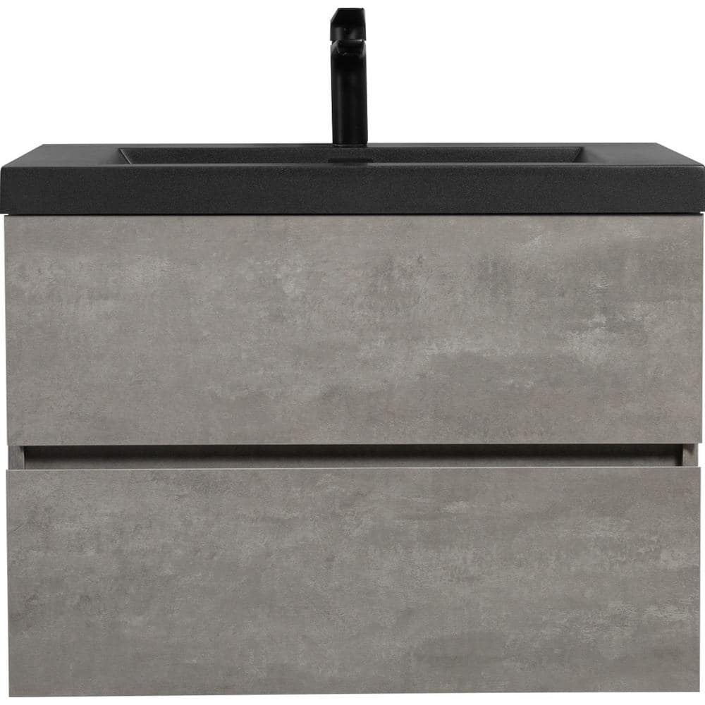 30 in. W Wall-Mounted Grey Bath Vanity with Black Quartz Sand Top Unassembl