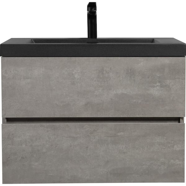 Unbranded 30 in. W Wall-Mounted Grey Bath Vanity with Black Quartz Sand Top Unassembled