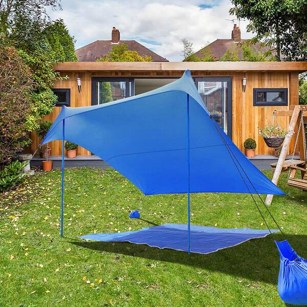 Angeles Home 10 ft. x 9 ft. Portable Beach Sun Shade Sail Canopy with Carry Bag in Blue