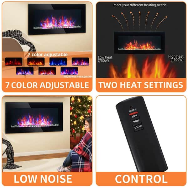 41 in. Wall-Mounted Electric Fireplace with 1500W Heat, Heater 400 sq. ft., 7 Flame Colors, Remote, Overheat Protection