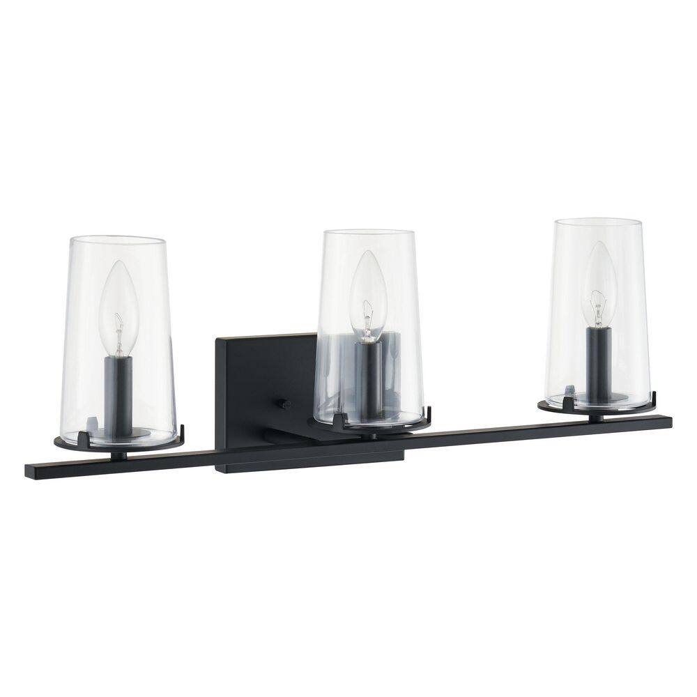 Jared 24-in. 3-light Matte Black Vanity Light with Clear Glass Shades price history on PriceWatchPro