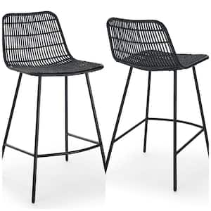 Rattan Series 2-Piece Black Side Chair Rattan Accent Chairs
