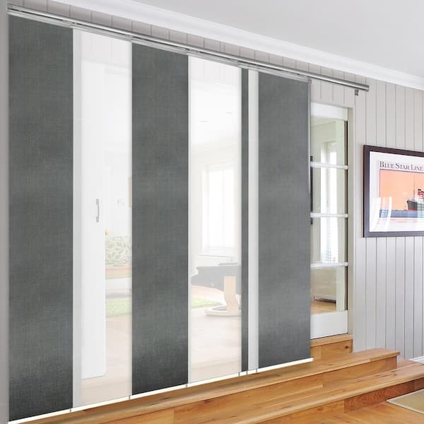 EMOH Silken Slate 110 in. - 153 in. W x 94 in. L Adjustable 7- Panel White Single Rail Panel Track with 23.5 in. Slates
