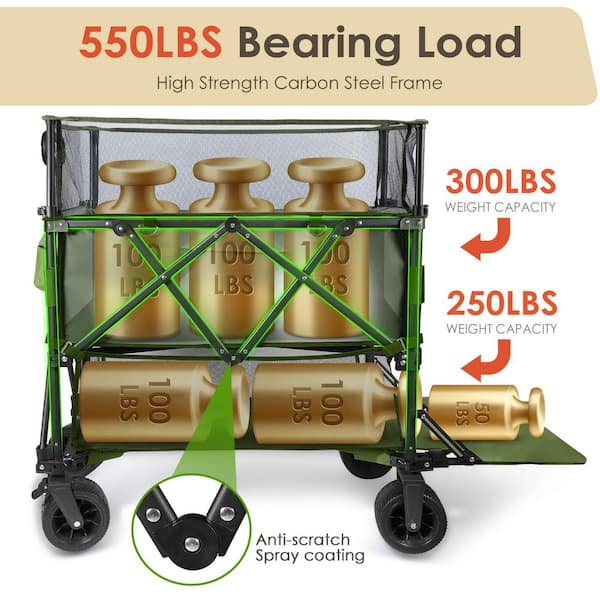SEEUTEK 20 cu. ft. Green Metal Garden Cart Double Decker