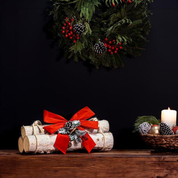 18 in. 3-Ct Holiday Birch Log Bundle with Bow (1-Pack)