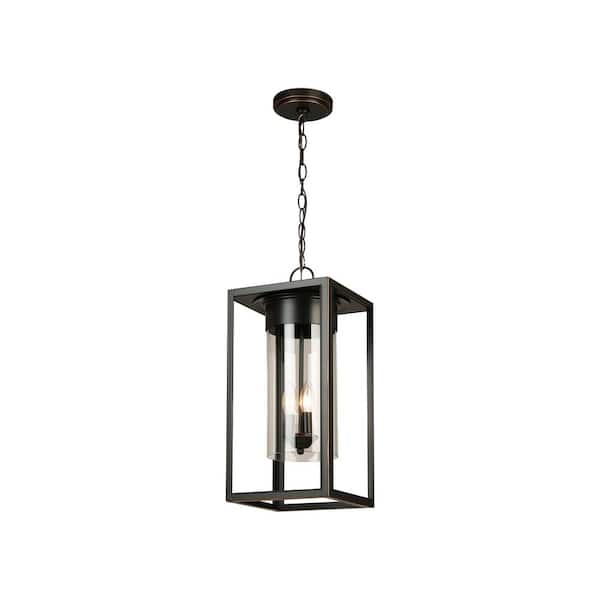 Eglo Walker Hill 9.37 in. W x 20.63 in. H 3-Light Oil Rubbed Bronze Outdoor Pendant Light with Clear Glass