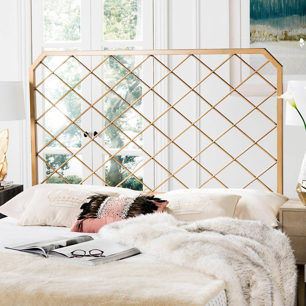 Antique Gold Queen Metal Latticework Headboard