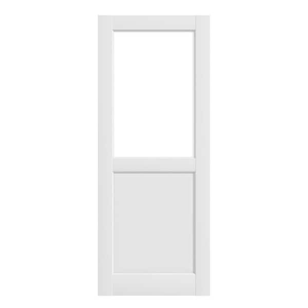32 in. x 80 in. 1/2 Lite Tempered Frosted Glass Solid Core White Primed Wood Interior Door Slab