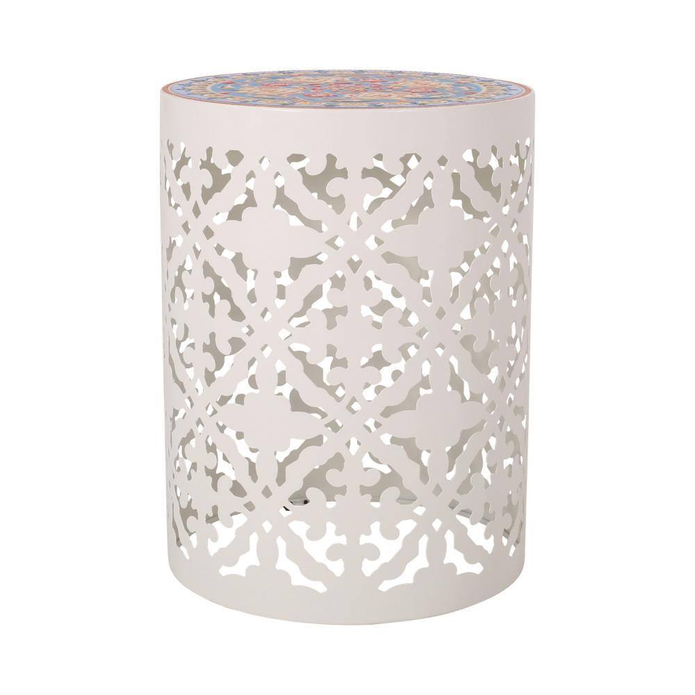 14 in. White Round Wooden Top End Table
