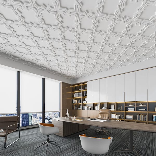 White Texture 2 x 2 ft. PVC Water Resistant Drop In Ceiling Tiles for Home, Office and Gym, 12 Pack (48 sq. ft. /case)