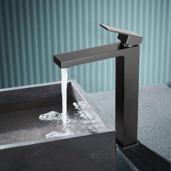 Vessel Sink Faucet Single Handle Bathroom Faucet with 15° Angled Spout with Pop-up Drain Kit in Matte Black