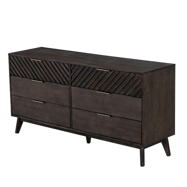 Benjara 18 in. Gray 6-Drawer Wooden Dresser Without Mirror