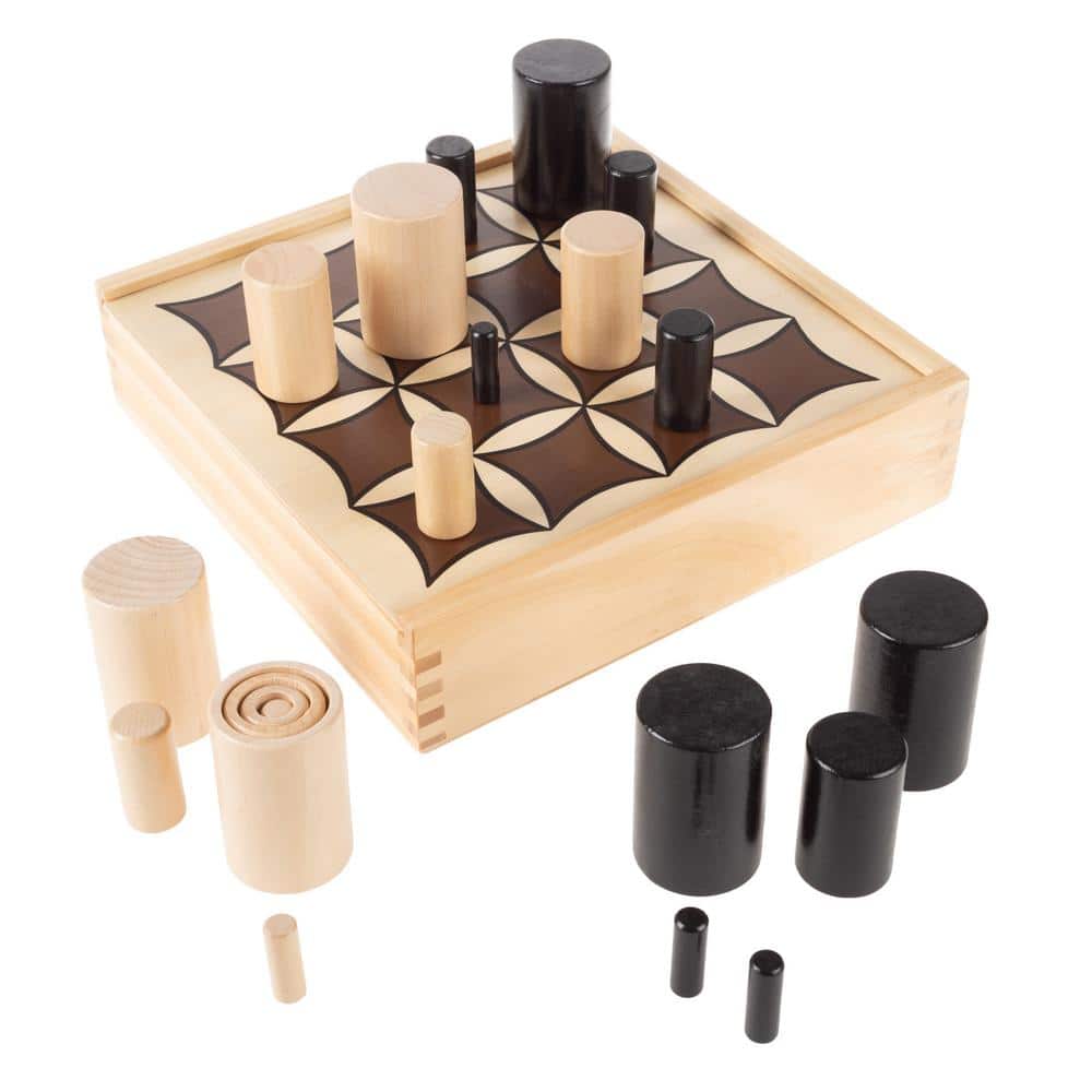 Strategy Tic-Tac-Toe Game With Brass Ornaments In A Wooden Box