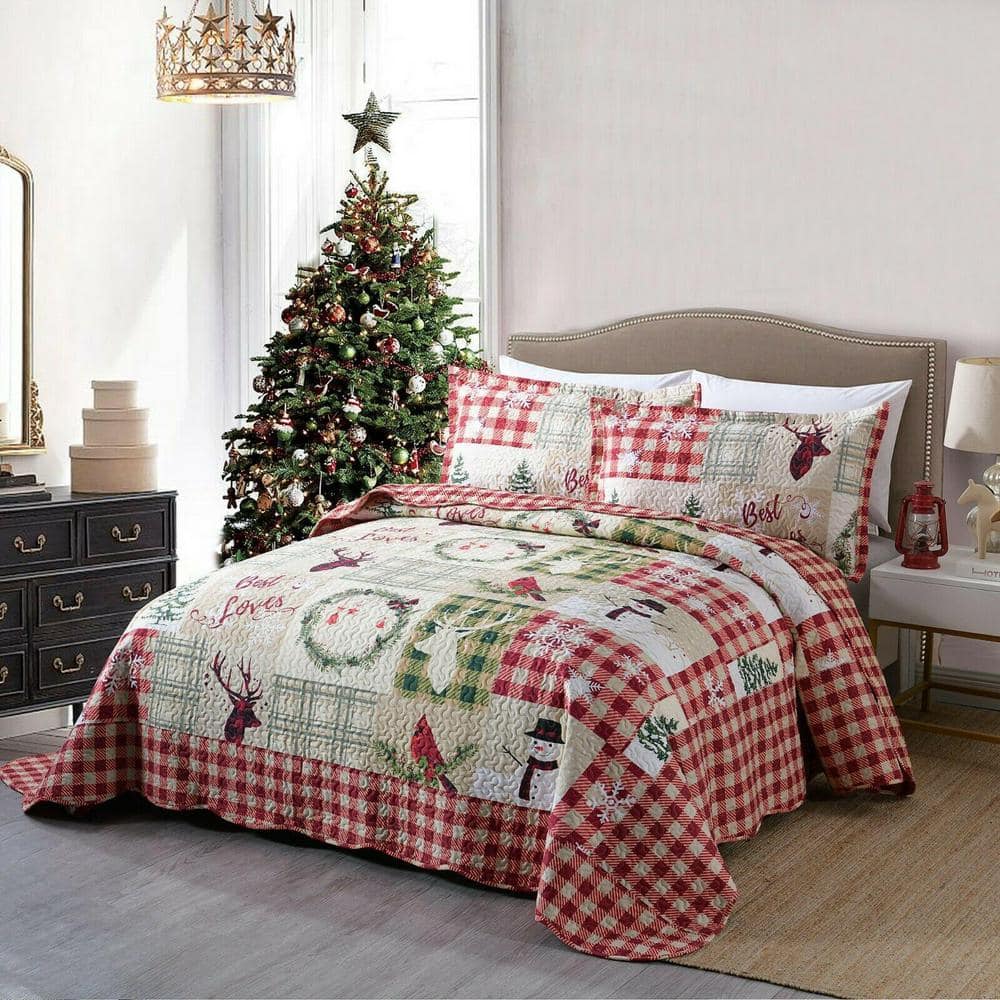 Marcielo b009 christmas 3 piece red multi snowman polyester king size