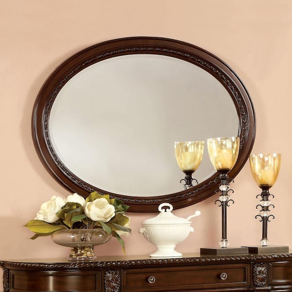 Medium Oval Brown Cherry Beveled Glass Classic Mirror (37 in. H x 49 in. W)