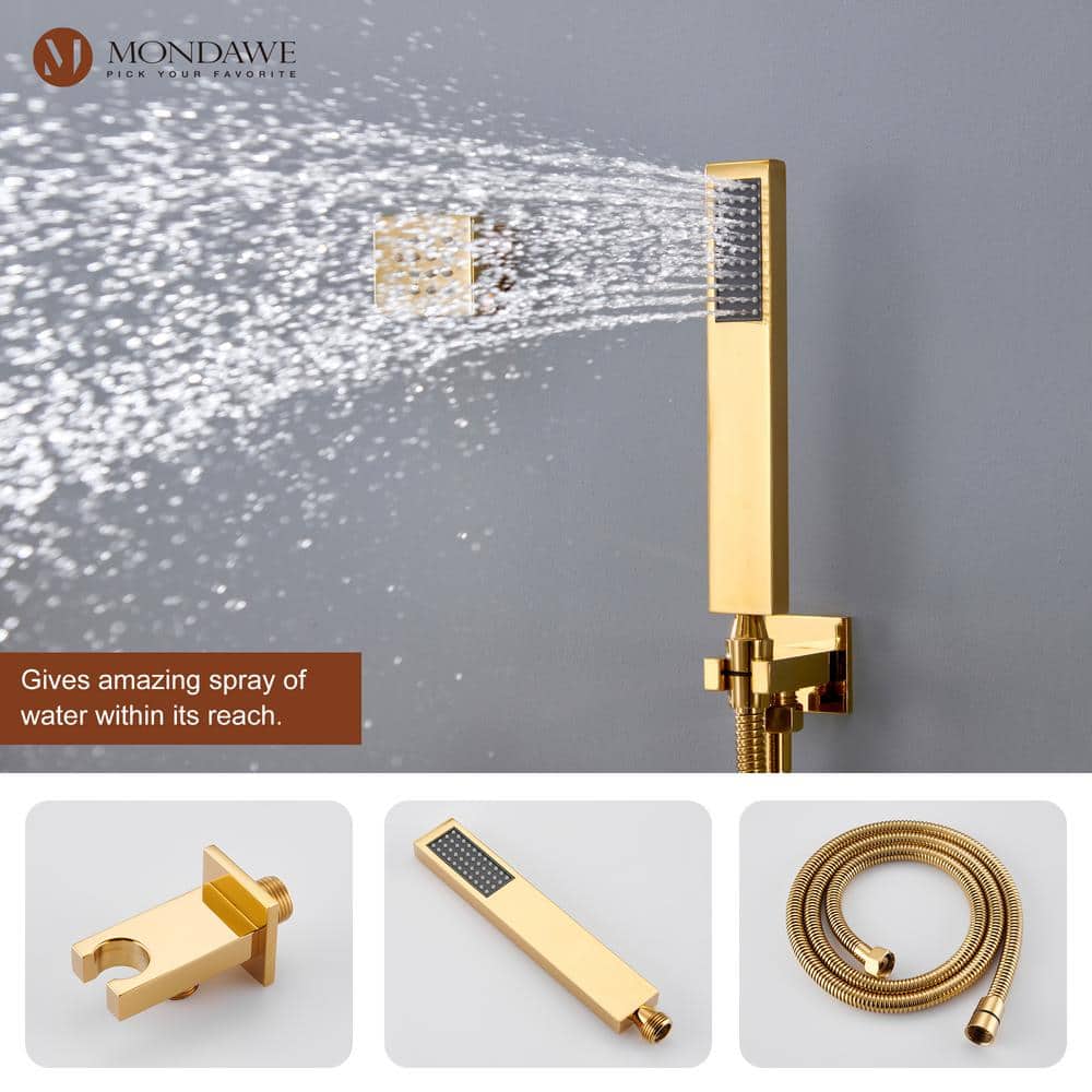 Luxury Gold Ceiling Mounted Dual Shower System with LED and Bluetooth Speaker
