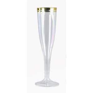 6.5 oz. Clear Gold Rim Disposable Plastic Champagne Glasses [36/Pack, 6 Packs/Case]