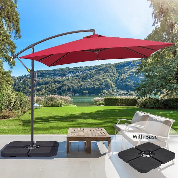 Sonkuki 8.2 ft. x 8.2 ft. Square Offset Cantilever Patio Umbrella with a Base in Red