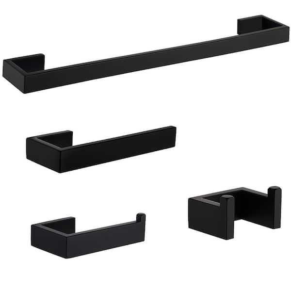 Stainless Steel 4 -Piece Bath Hardware Set with Towel Hook Toilet Paper Holder Towel Bar in Matte Black