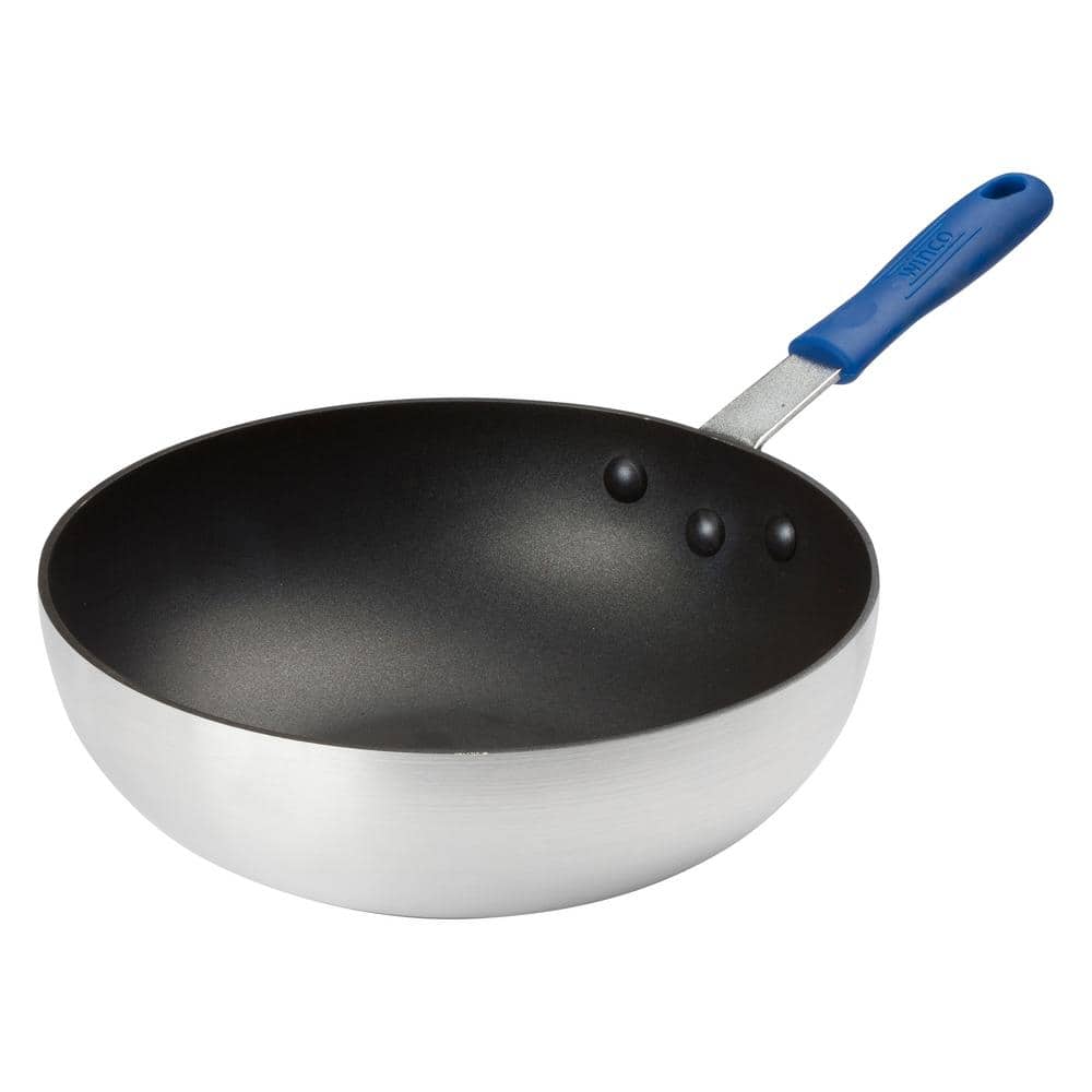 11-Inch Silver Aluminum Non-Stick Stir Fry Pan with Silicone Handle