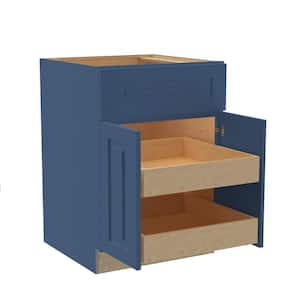 Grayson Mythic Blue Painted Plywood Shaker Assembled Base Kitchen Cabinet 2 ROT Soft Close 24 in W x 24 in D x 34.5 in H