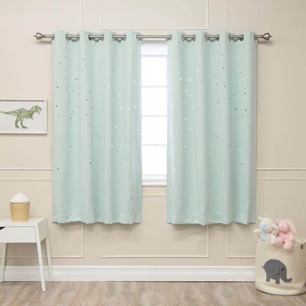 Best Home Fashion Mint Geometric Grommet Blackout Curtain - 52 in. W x 63 in. L (Set of 2)