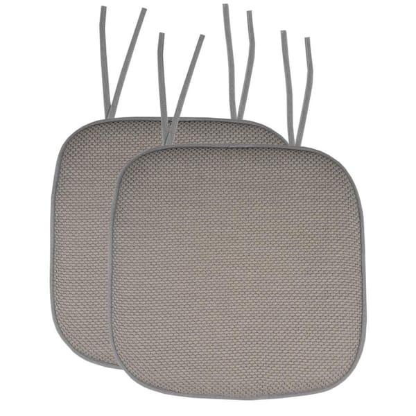 Sweet Home Collection Honeycomb Memory Foam Square 16 in. x 16 in. Non-Slip Back Chair Cushion with Ties, Silver (2-Pack)
