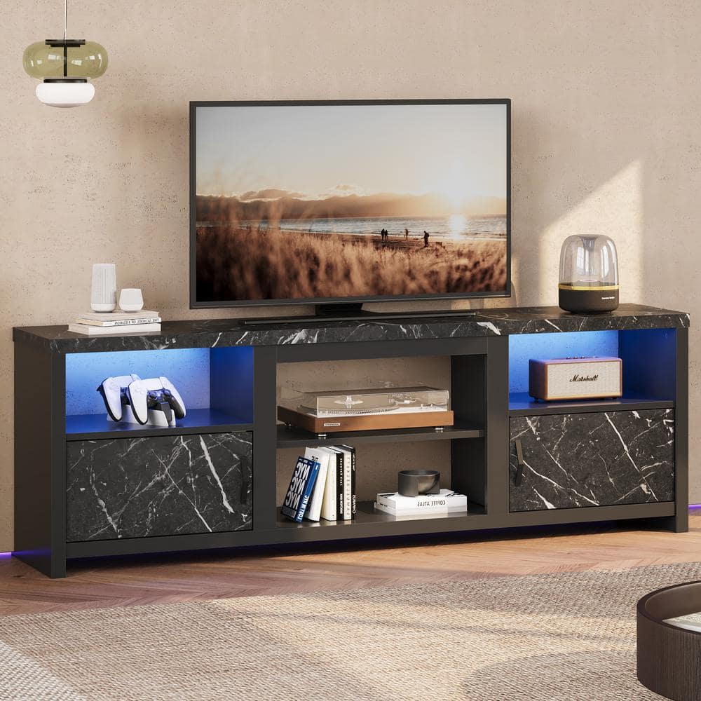 Reviews for Bestier 70 in. Black Marble LED TV Stand Fits TV's Up to 80