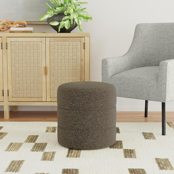 Homepop Dark Brown Boucle Round Ottoman