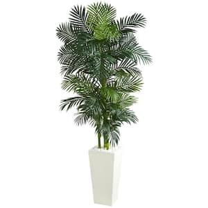 Indoor Golden Cane Palm Artificial Tree in White Tower Planter