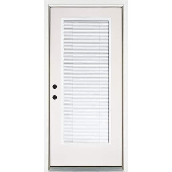 36 in. x 80 in. Smooth White Right-Hand Inswing Full-Lite Blinds Glass Finished Fiberglass Prehung Front Door