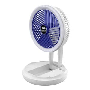 Multifunctional USB Charging Foldable 7 in. 4 Fan Speeds Desk Fan in White LED Light, 18650 Lithium Battery Pen Holder