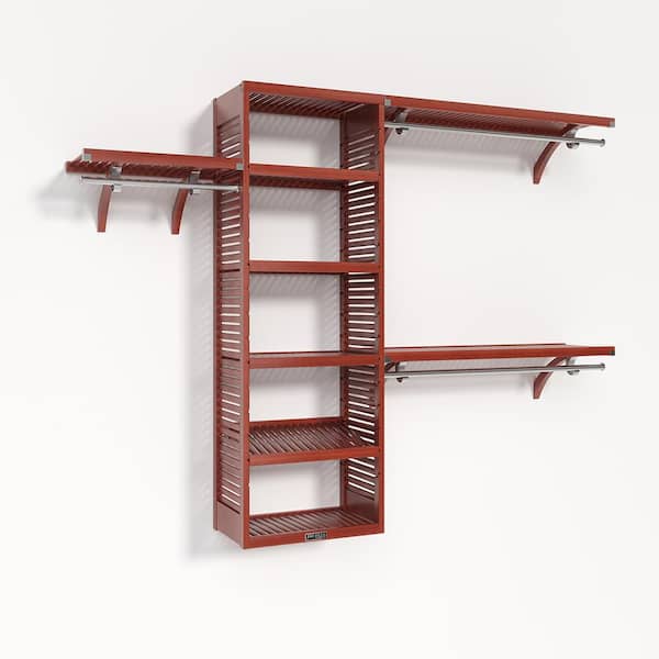 72 in. W - 120 in. W Red Mahogany Solid Wood Walk in 16 in. Shlef Wood Closet System